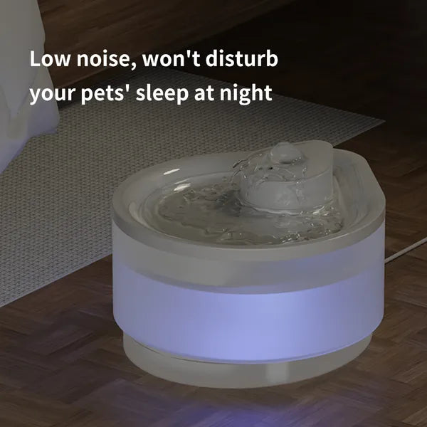 2.5L Silent Cat Water Fountain – Nightlight, Visible Gauge & USB | White