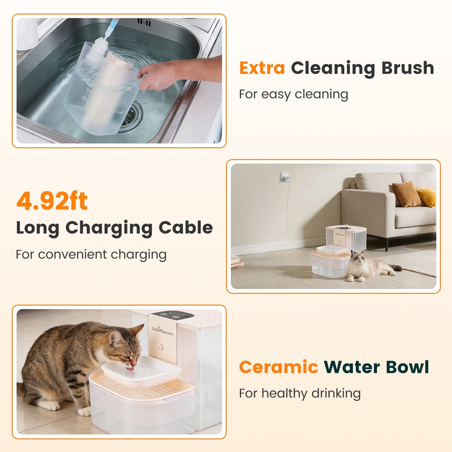 Fontaine à eau automatique pour chat 4,5 L – Sans fil, Rechargeable & Télécommande | Blanc