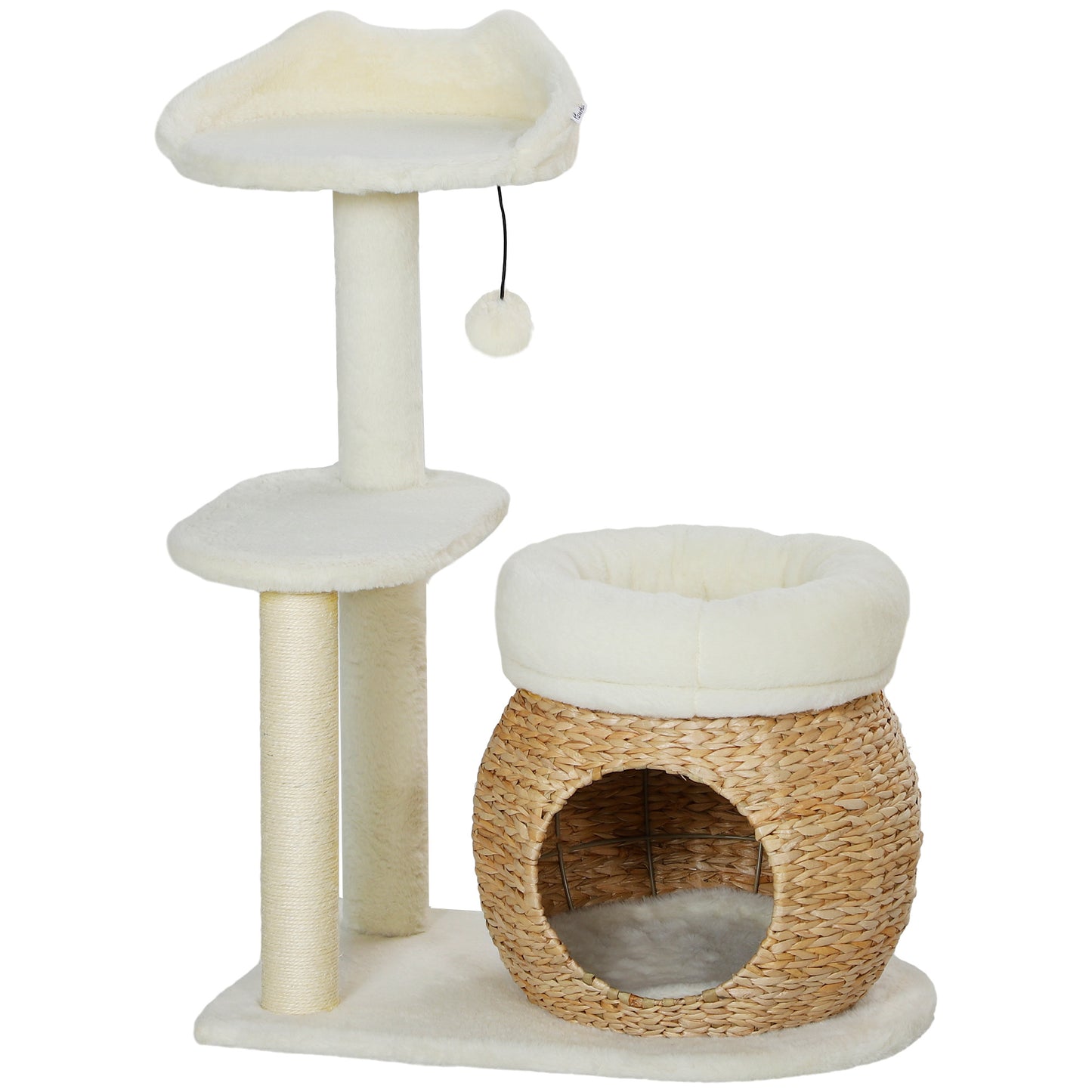 Braided Wicker Cat Tree 80 cm | Den, 2 Velvet Baskets & Sisal Scratchers