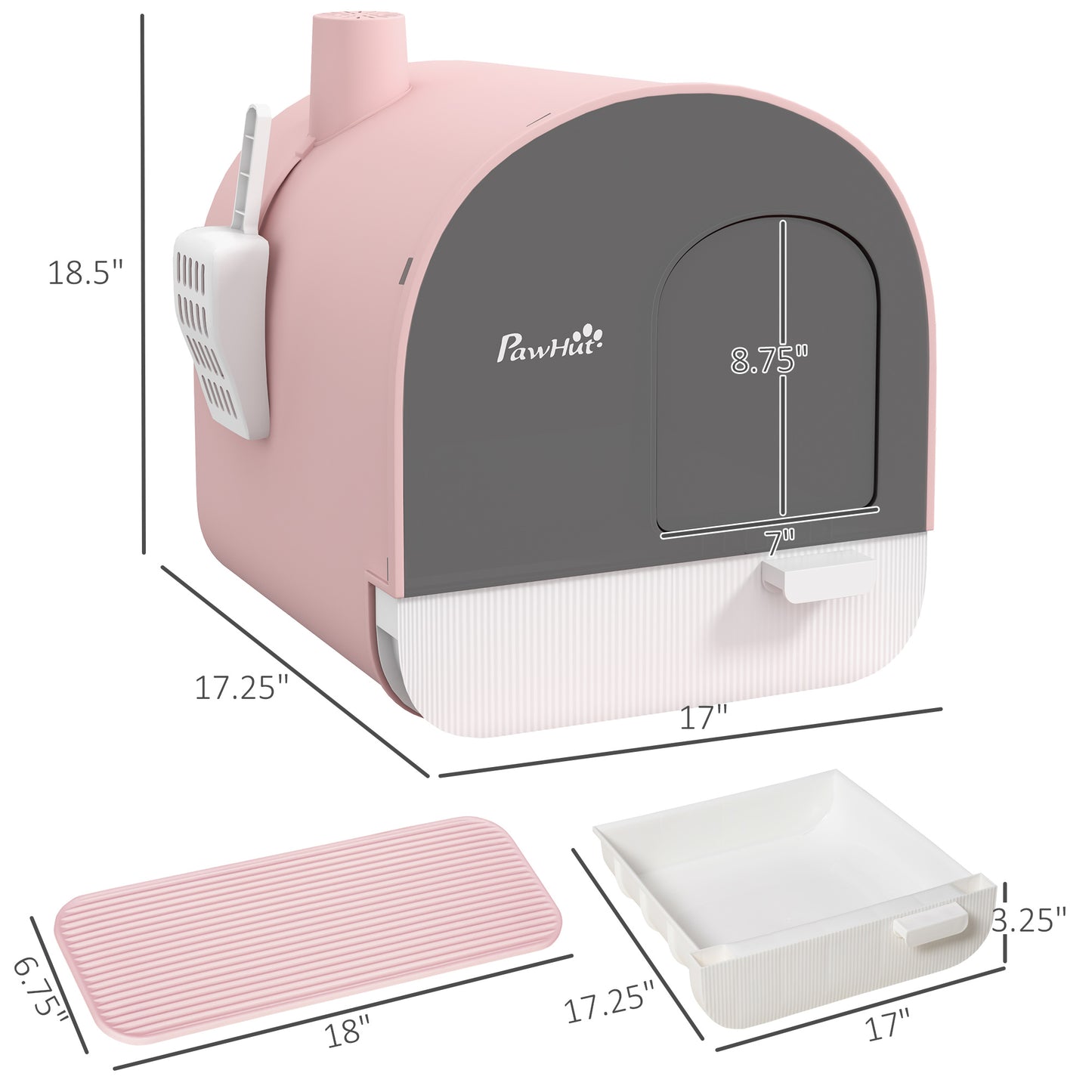 Enclosed Cat Litter Box – Odor Filter, Scoop & Mat Included | Pink