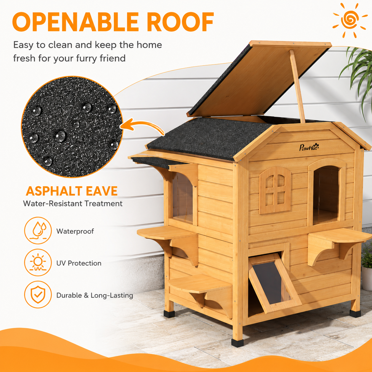 Maison Extérieure pour Chat 2 Étages™ – Bois Imperméable avec Toit Ouvrant