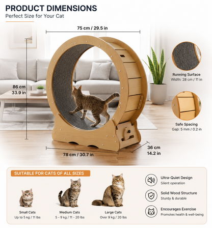 75cm Wooden Cat Exercise Wheel – He Runs, You Sleep, Everyone's Happy