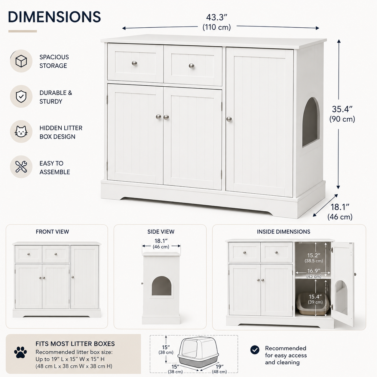 Hidden Cat Litter Box Furniture with Storage Drawers