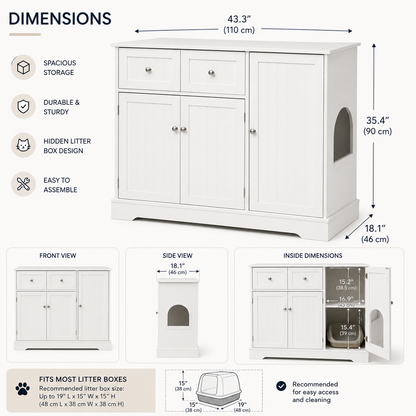 Hidden Cat Litter Box Furniture with Storage Drawers