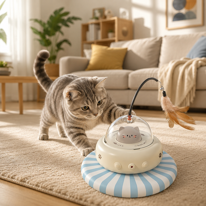 Interactive Cat UFO Toy - It Spins, Flies, Rattles & Your Cat Can't Resist