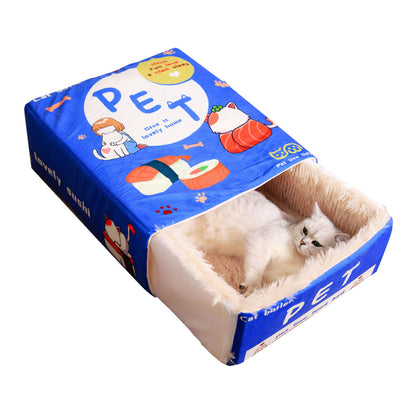 Lit pour chat en forme de boîte de snacks – intérieur ultra-doux – design cartoon sushi