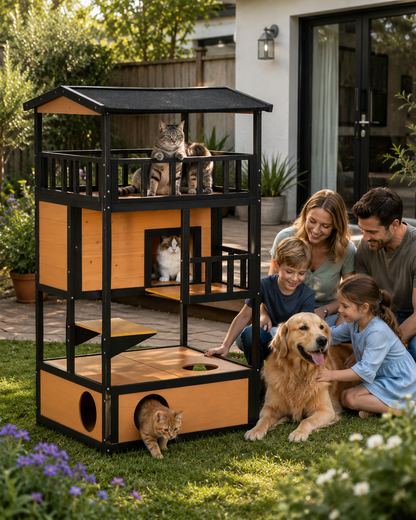 3-Level Cat House™ – With Integrated Litter Box & Waterproof Roof