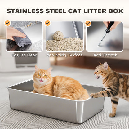 XL 3-in-1 Stainless Steel Litter Box – Large Cats & Dual Entry
