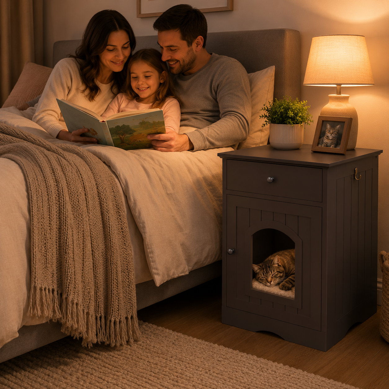 Modern Hidden Cat Litter Box Cabinet™ | Wooden Nightstand Furniture with Storage Drawer