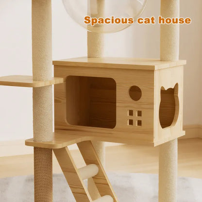 Arbre à Chat Design Bois 124 cm – Hamac Acrylique & Sisal