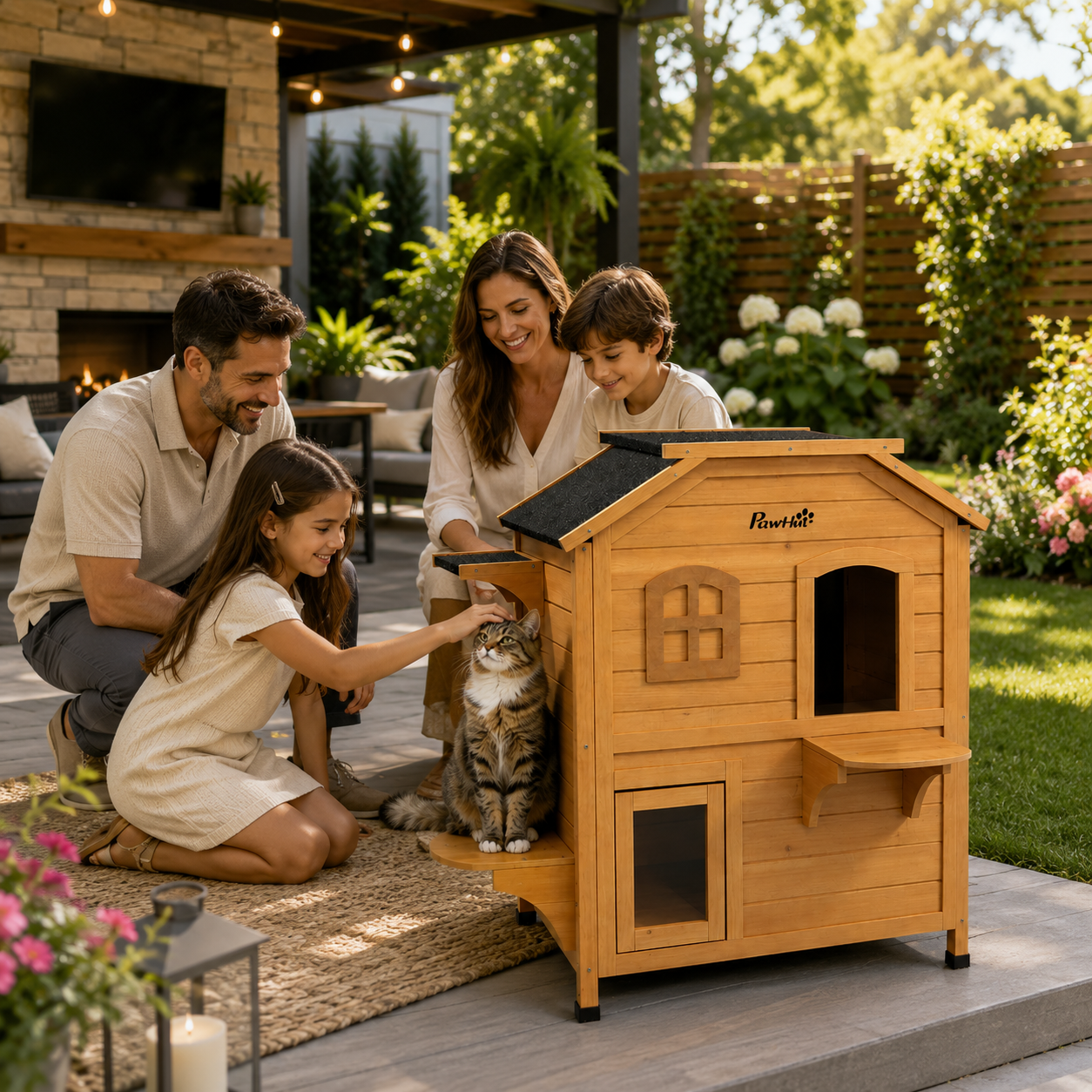 Maison Extérieure pour Chat 2 Étages™ – Bois Imperméable avec Toit Ouvrant