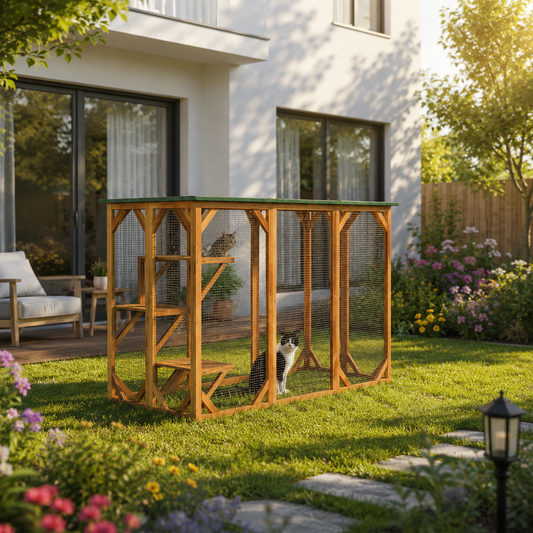 Grand Outdoor Catio™ – Wooden Enclosure with 3 Platforms & Waterproof Roof