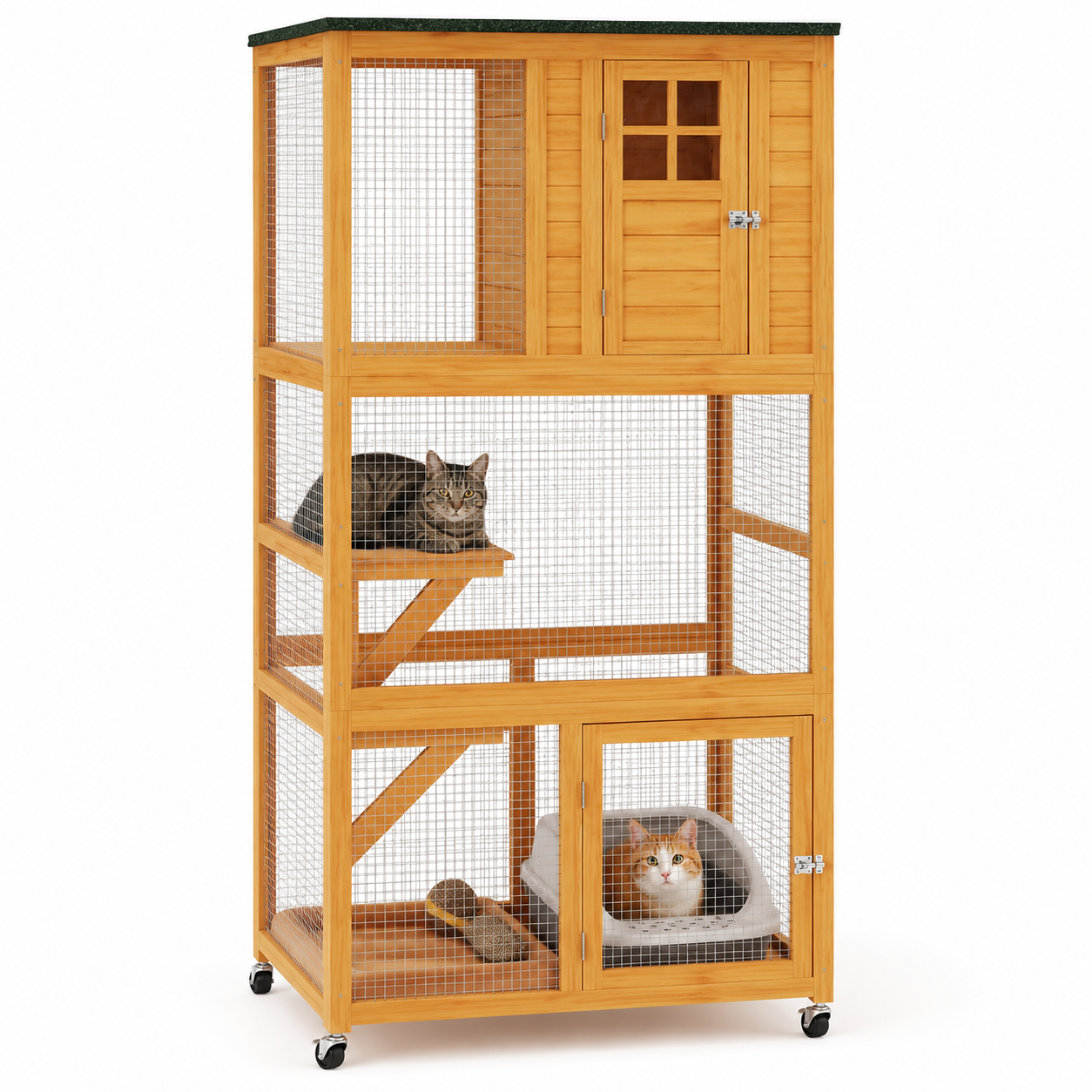 Outdoor Catio on Wheels™ – Mobile Cat Enclosure with 3 Perches & Waterproof Roof