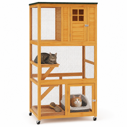 Outdoor Catio on Wheels™ – Mobile Cat Enclosure with 3 Perches & Waterproof Roof