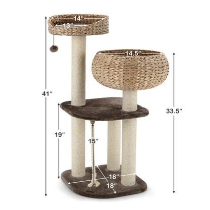 Woven Water Hyacinth Cat Tree – 104 cm | 3 Sisal Scratching Posts