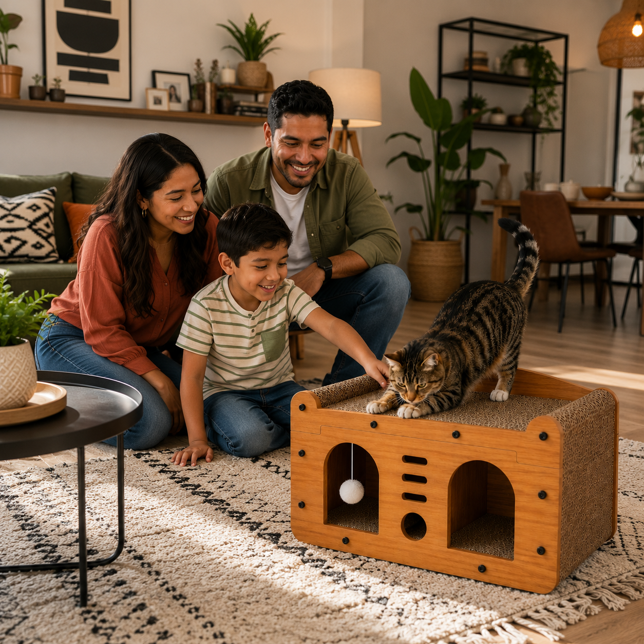 Large Cardboard Scratcher – Hidden Condo, Scratching Surface & 2 Balls for Multi-Cat Households