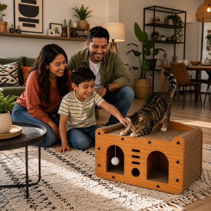 Large Cardboard Scratcher – Hidden Condo, Scratching Surface & 2 Balls for Multi-Cat Households