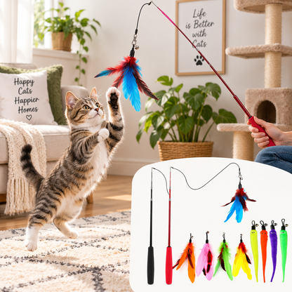 Telescopic Cat Wand Toy with Feather Attachments | 2-Pack