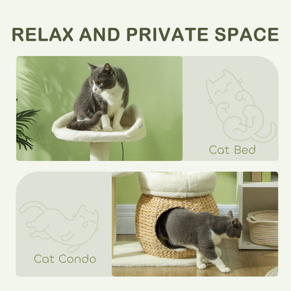 Arbre à Chat Jonc Tressé 80 cm | Niche, 2 Paniers Velours & Griffoirs Sisal