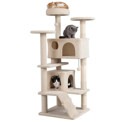 Giant Cat Tree 132 cm | 2 Cat Caves, Sisal Scratchers & Platforms