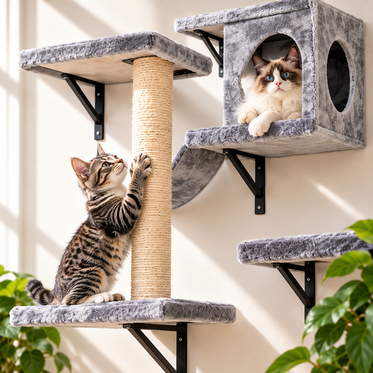 Wall Mounted Cat Furniture Set – Cat Shelves & Climbing Wall