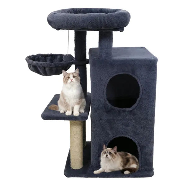 Arbre à chat multi-niveaux 85 cm – Gris foncé | 2 Condos, Griffoirs Sisal & Anti-Basculement
