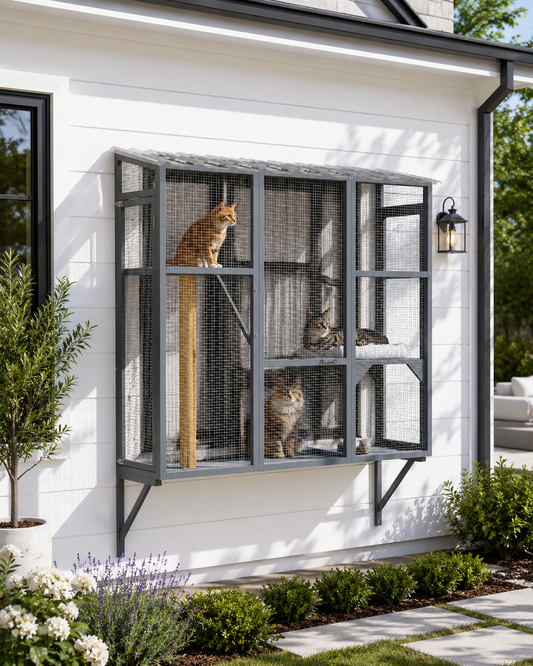 3-Tier Outdoor Catio™ – Secure Wooden Enclosure for 2 to 3 Cats