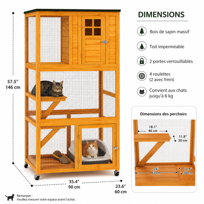Outdoor Catio on Wheels™ – Mobile Cat Enclosure with 3 Perches & Waterproof Roof