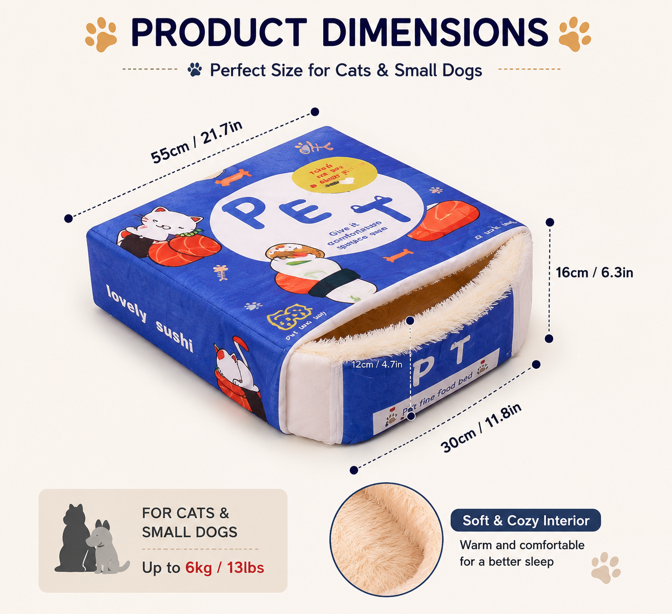 Lit Chat Snack Box Blue – Original Enclosed Cat Bed, A Cozy Retreat for Them & a Delight for You