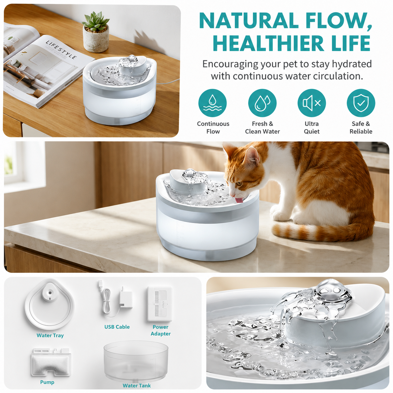 Smart Cat Water Fountain 1.5L – Ultra-Quiet Automatic Pet Water Dispenser with Continuous Flow & Water Level Window