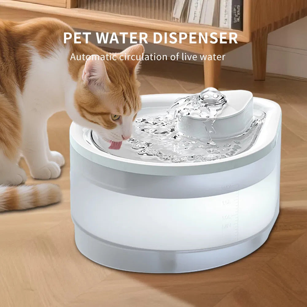 2.5L Silent Cat Water Fountain – Nightlight, Visible Gauge & USB | White