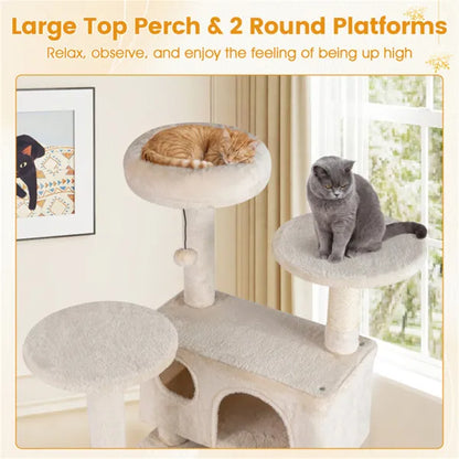 Giant Cat Tree 132 cm | 2 Cat Caves, Sisal Scratchers & Platforms