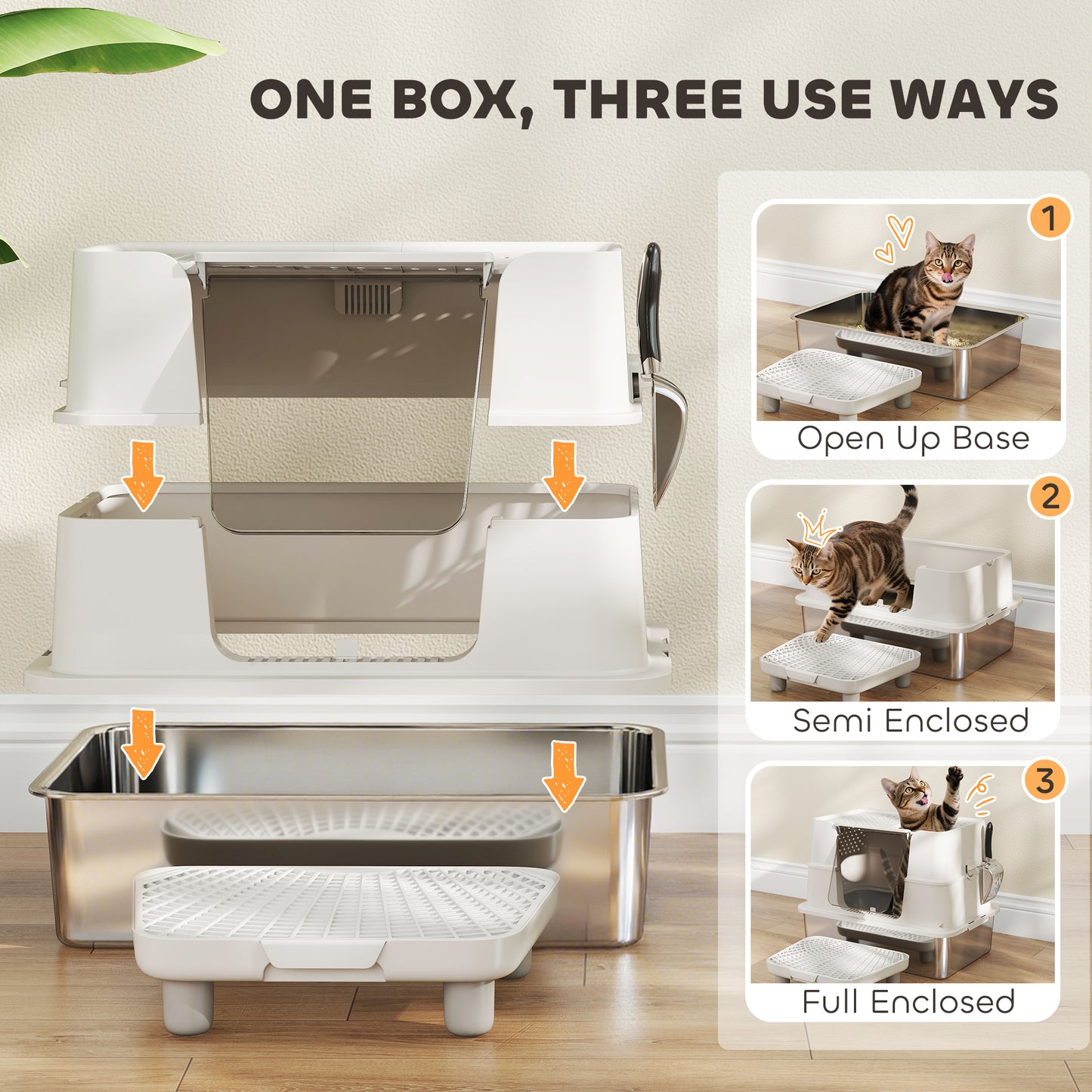 XL 3-in-1 Stainless Steel Litter Box – Large Cats & Dual Entry