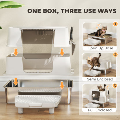 XL 3-in-1 Stainless Steel Litter Box – Large Cats & Dual Entry