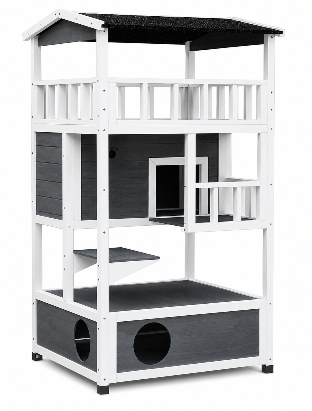 Outdoor Wooden Cat House 3 Levels™ – Waterproof Asphalt Roof