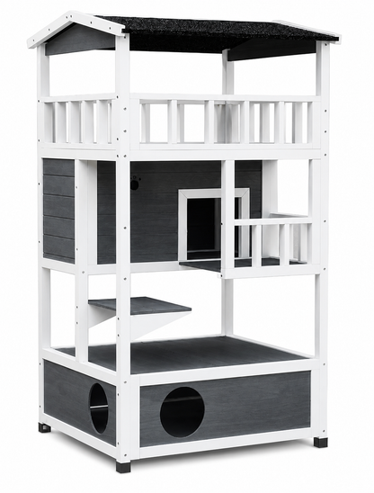 Outdoor Wooden Cat House 3 Levels™ – Waterproof Asphalt Roof