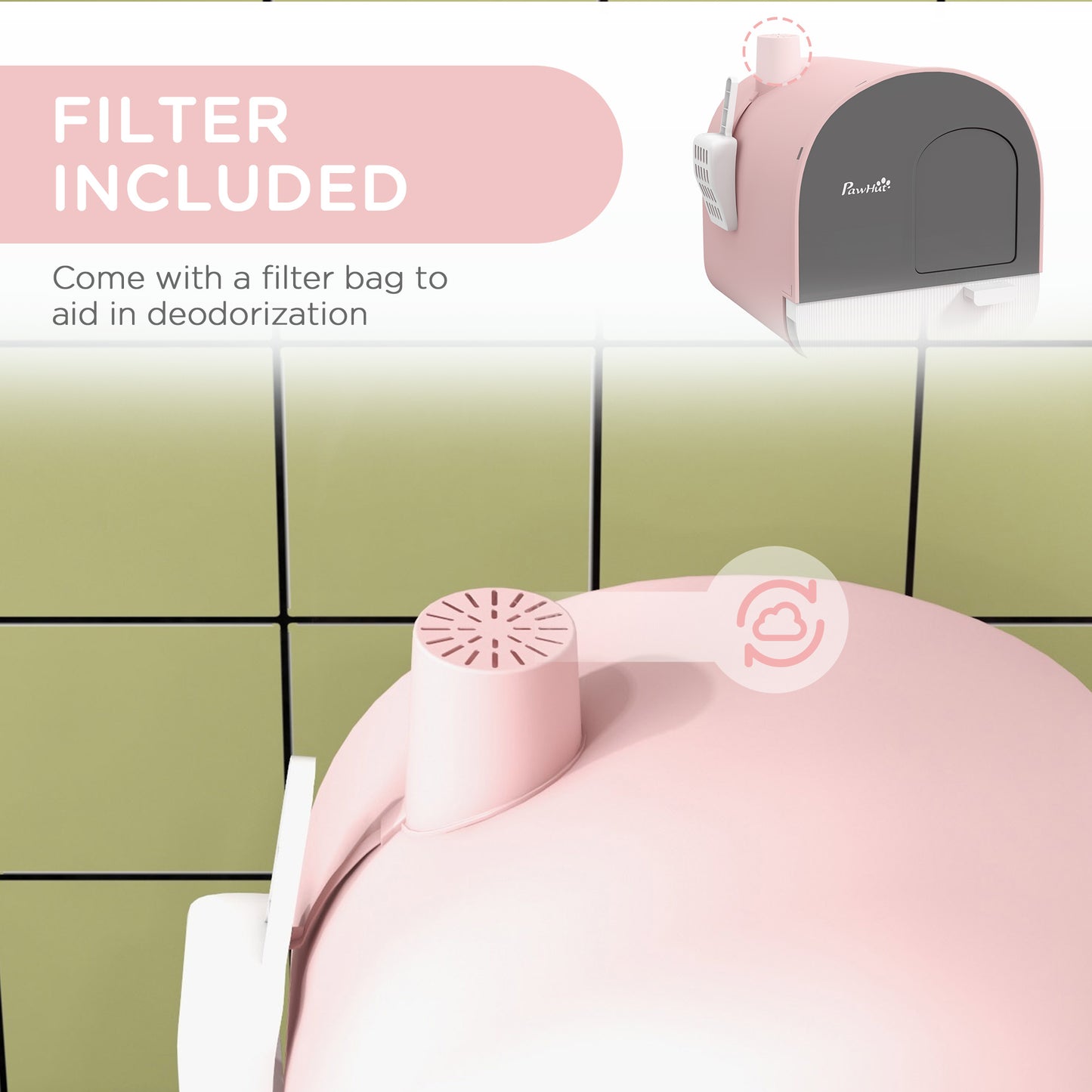 Enclosed Cat Litter Box – Odor Filter, Scoop & Mat Included | Pink