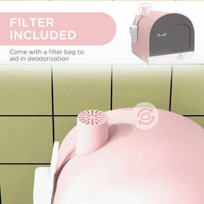Enclosed Cat Litter Box – Odor Filter, Scoop & Mat Included | Pink