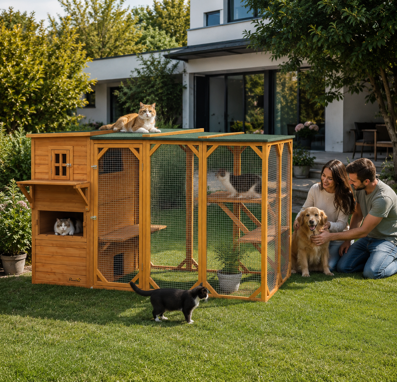 Large Outdoor Catio™ – Multi-Level Enclosure for 3 Cats with 2-Story House