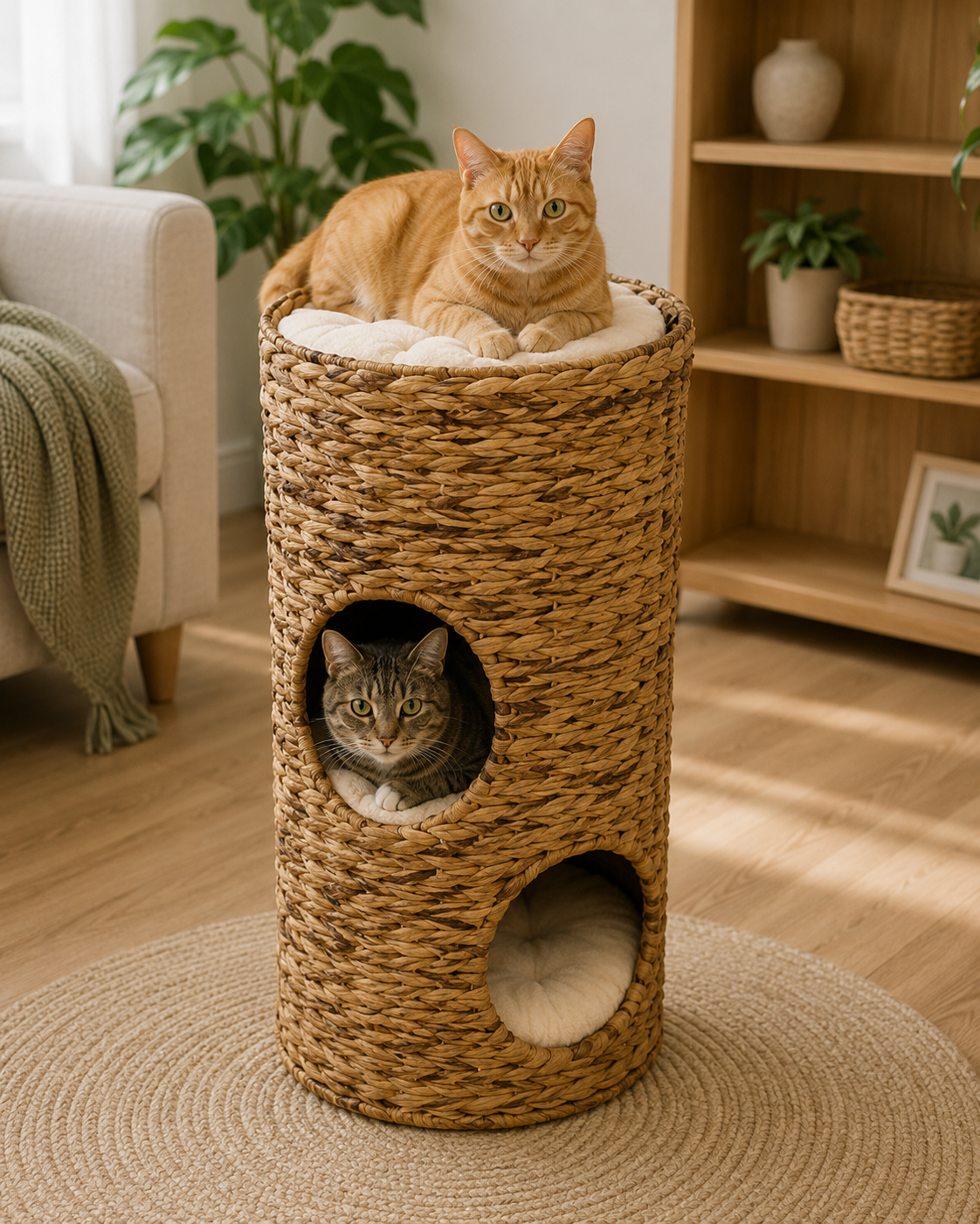 Water Hyacinth Cat Tree – 4 Levels with 3 Hiding Places