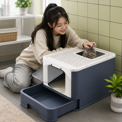 White Litter Box Front Entry & Top Exit – Clean Paws, Spotless Floor