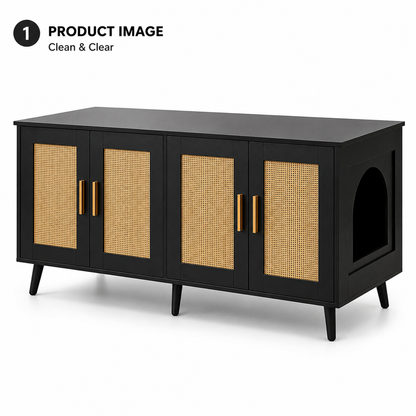 Hidden Cat Litter Box Furniture with 2 Rooms