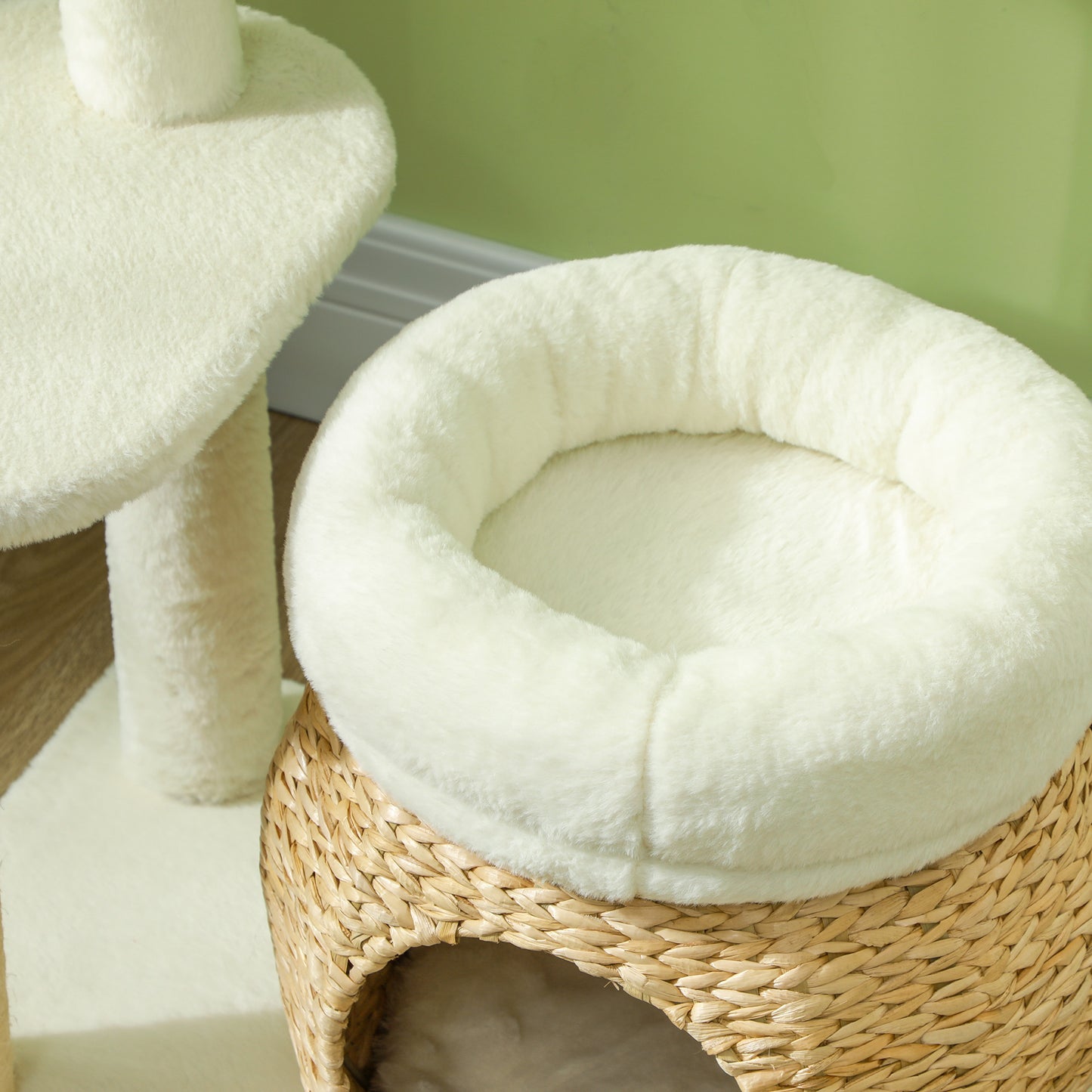 Arbre à Chat Jonc Tressé 80 cm | Niche, 2 Paniers Velours & Griffoirs Sisal