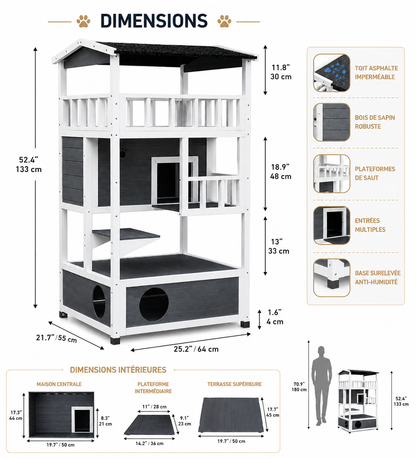 Outdoor Wooden Cat House 3 Levels™ – Waterproof Asphalt Roof