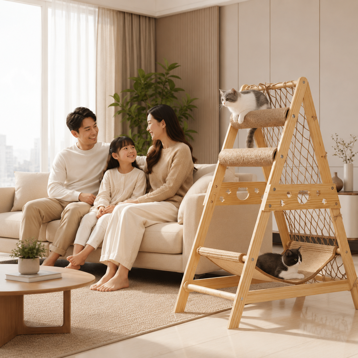 Luxury Wooden Cat Tree – Climb, Scratch & Relax in a Stylish Setting