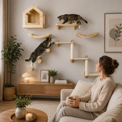 10-Piece Cat Wall Furniture Set with Condo, Shelves & Sisal Scratcher