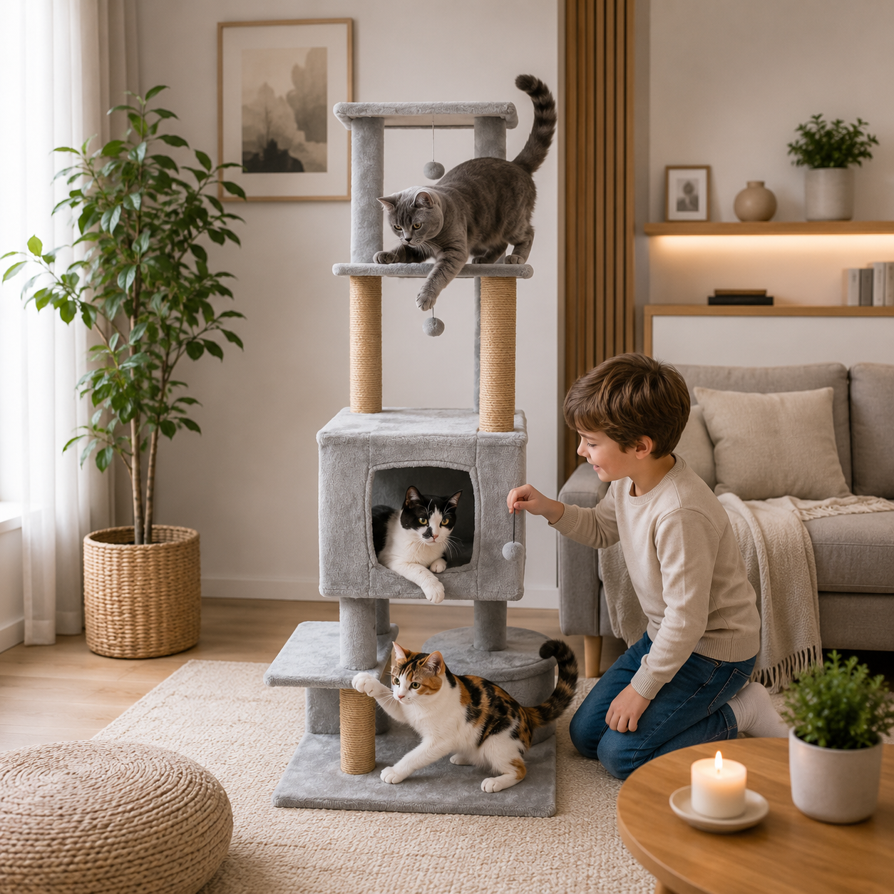 XL Grey Cat Tree – The Vertical Kingdom for Multi-Cat Households