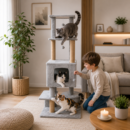 XL Grey Cat Tree – The Vertical Kingdom for Multi-Cat Households
