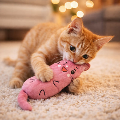 jouet chat peluche rose