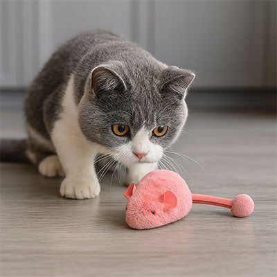 Jouet interactif chat gris blanc